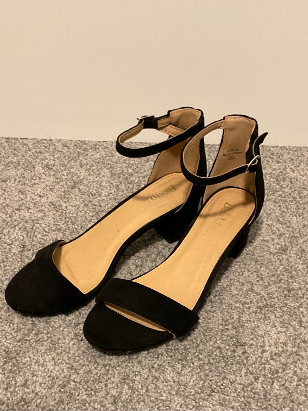 Bella Marie Black Open-Toe Ankle-Strap Block Heels